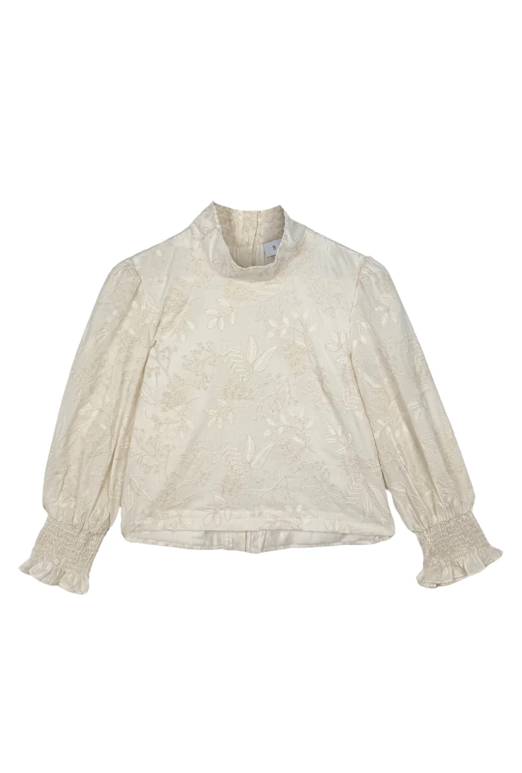 Cropped Long Sleeve Mod Top - Ivory Embroidery - Image 3