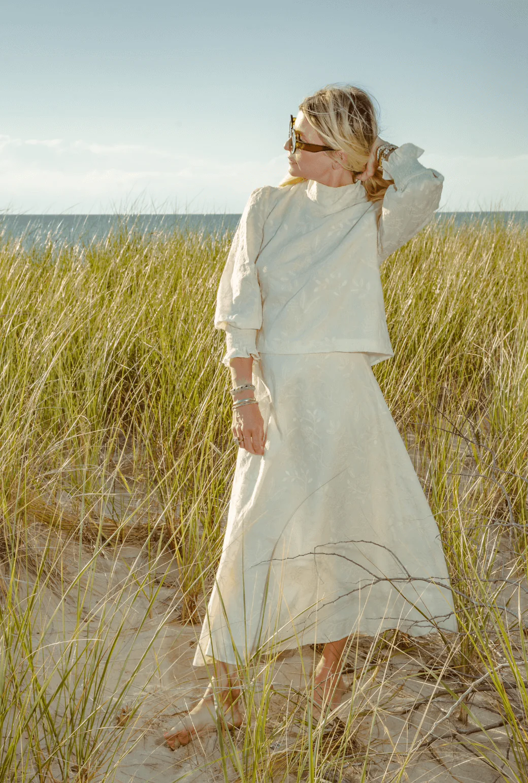 Cropped Long Sleeve Mod Top - Ivory Embroidery - Image 4