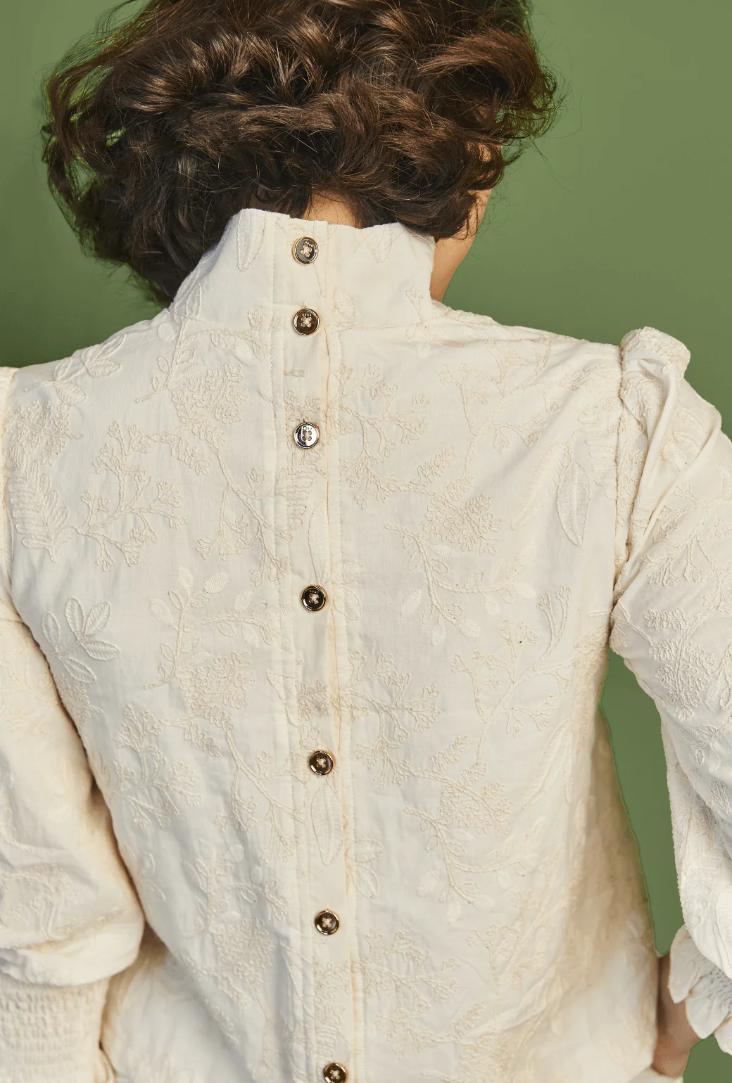 Cropped Long Sleeve Mod Top - Ivory Embroidery - Image 8