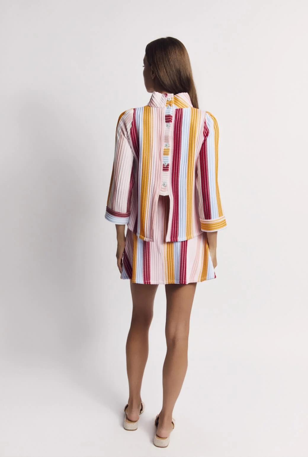 Cropped Long Sleeve Mod Top - Retro Stripe Knit - Image 9
