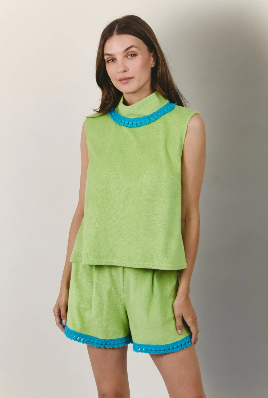 Cropped Sleeveless Mod Top - Green Terry - Image 5