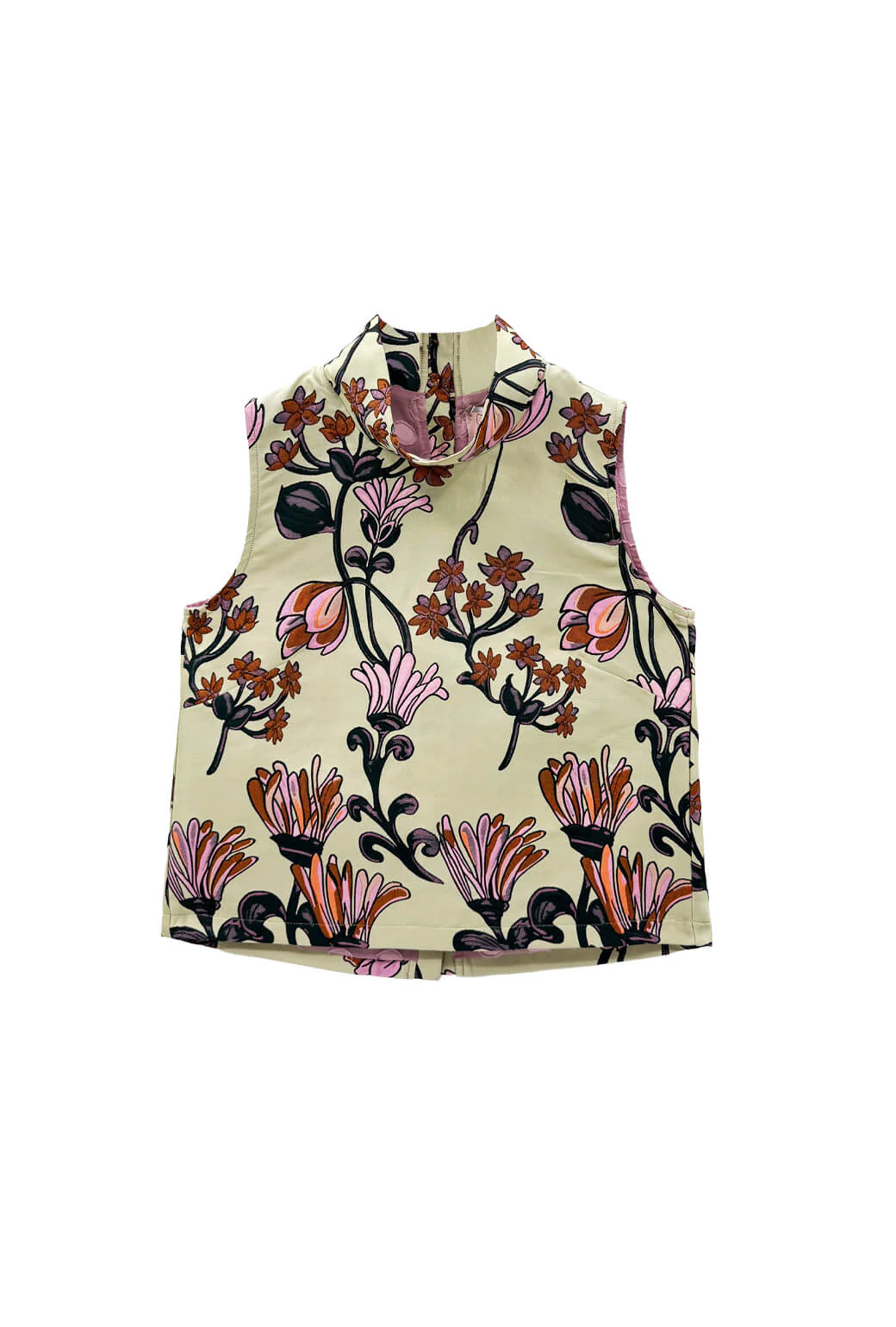 Cropped Sleeveless Tailored Mod Top - Citron Vines - Image 3