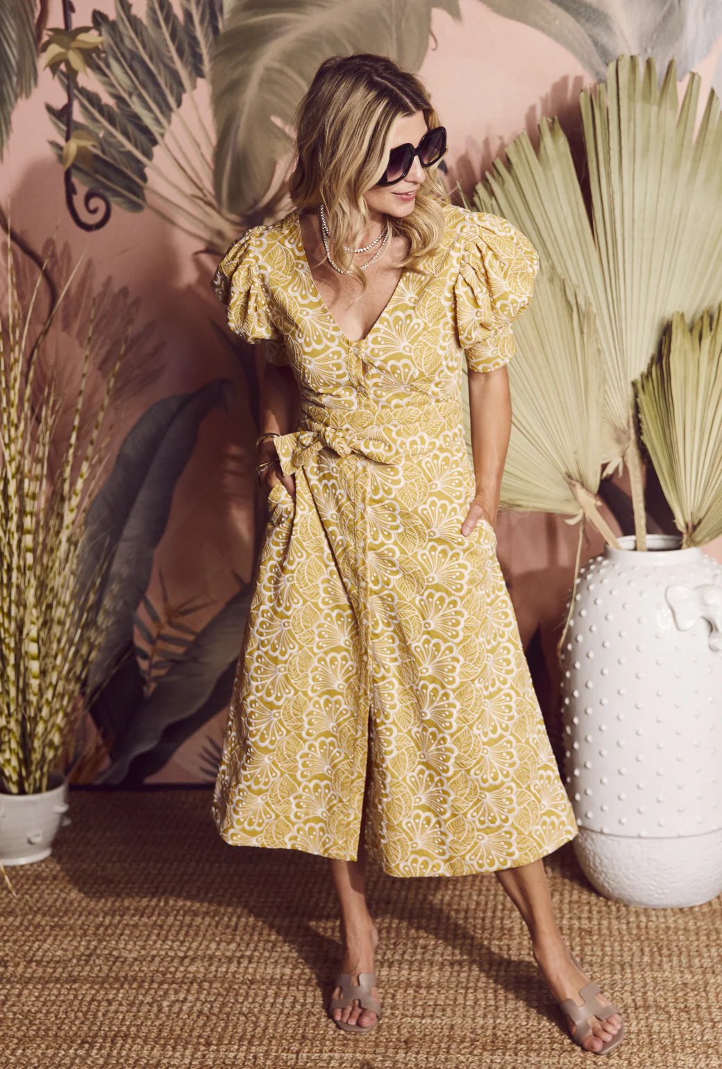 Deep V Day Gown - MIDI - Marigold Embroidery - Image 5
