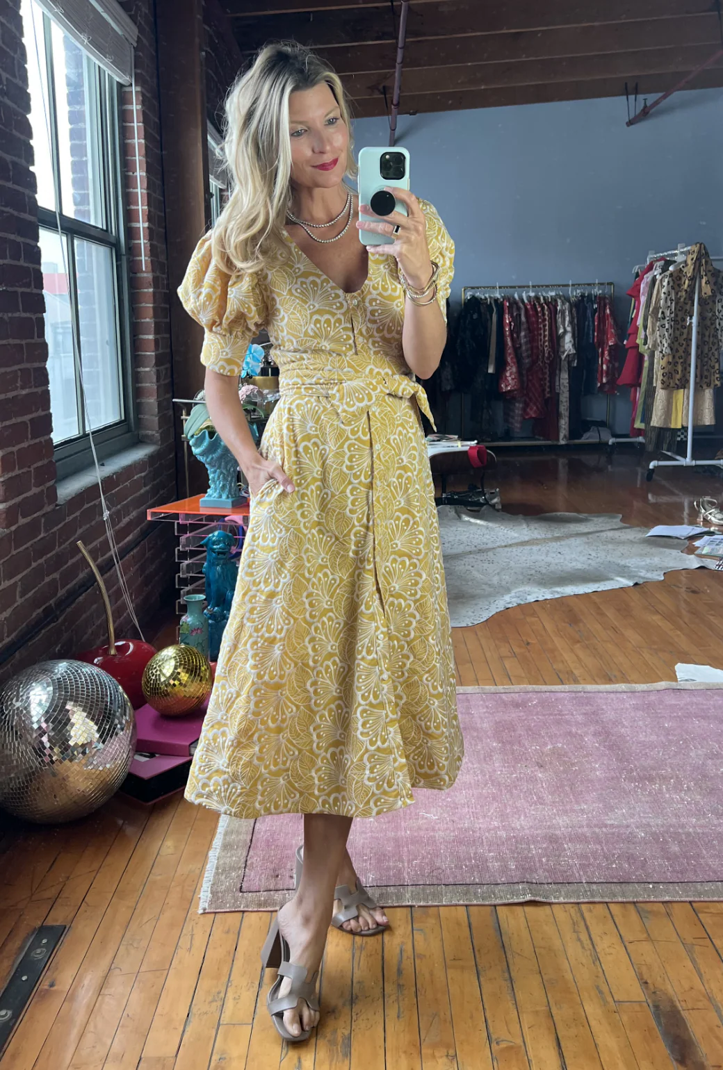 Deep V Day Gown - MIDI - Marigold Embroidery - Image 7