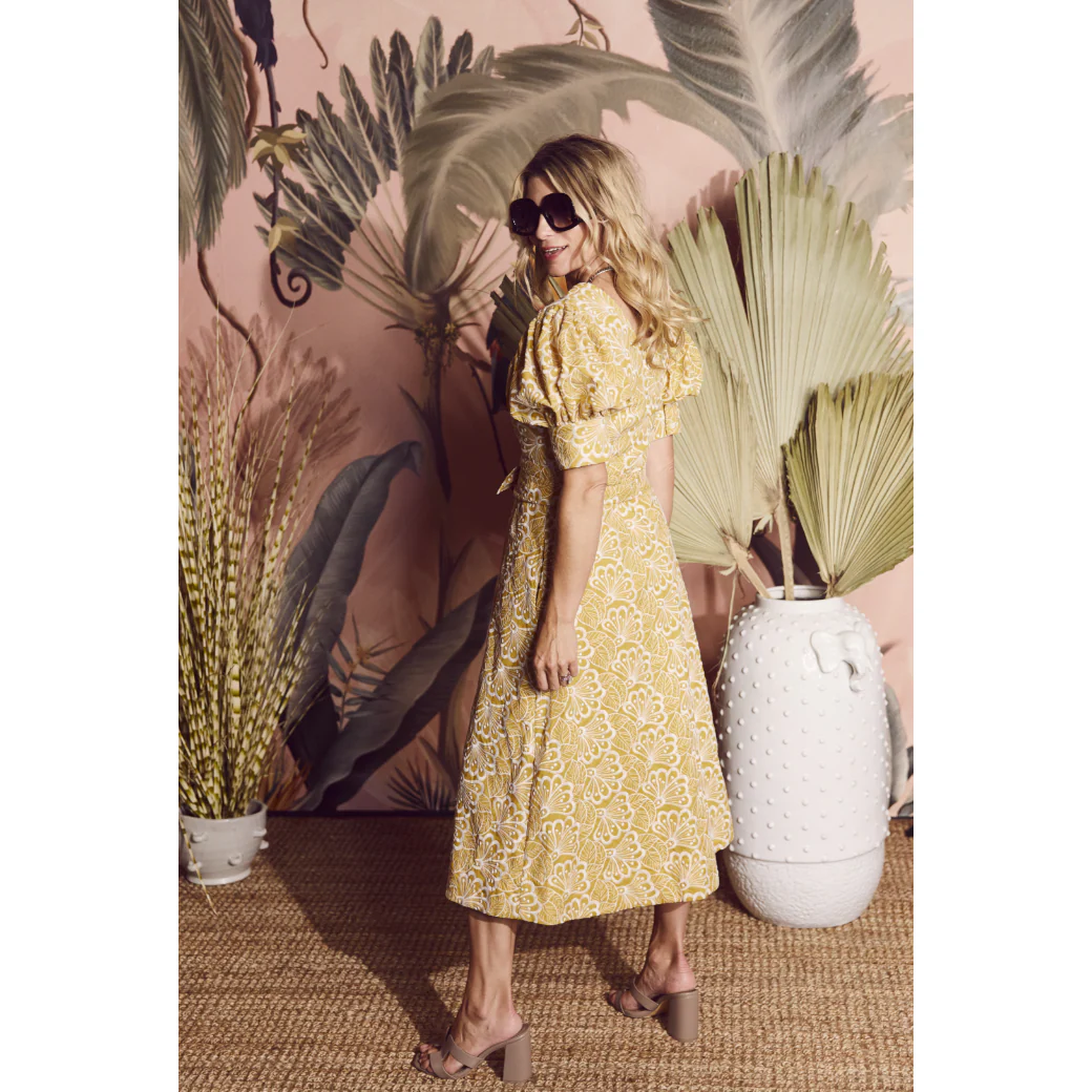 Deep V Day Gown - MIDI - Marigold Embroidery - Image 9