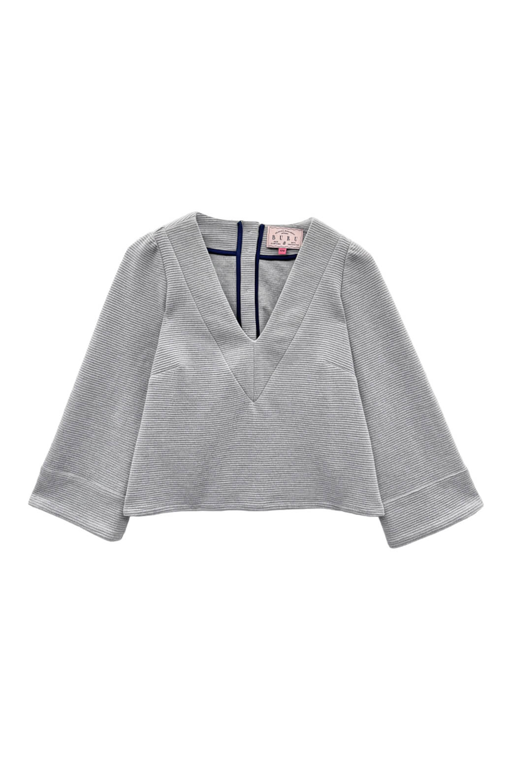 Deep V Long Sleeve Mod Top - Grey Ottoman Rib - Image 3