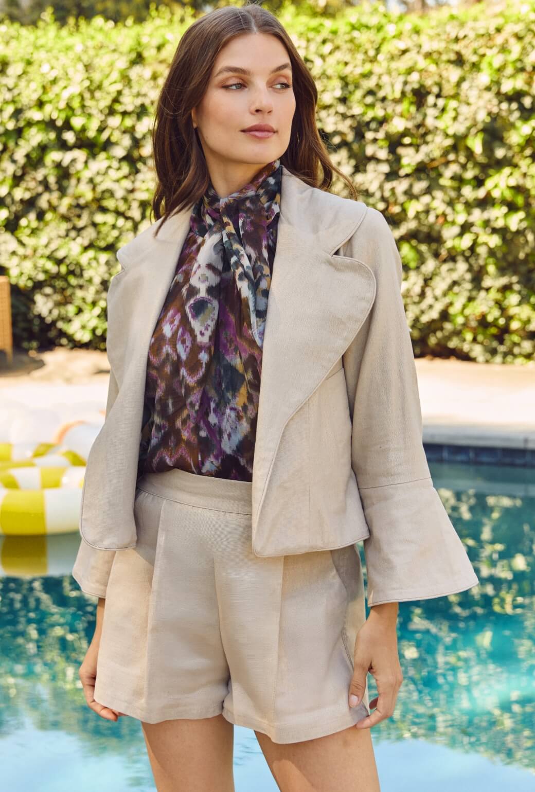 Flat Front Everyday Shorts - Gold Shimmer Linen - Image 2