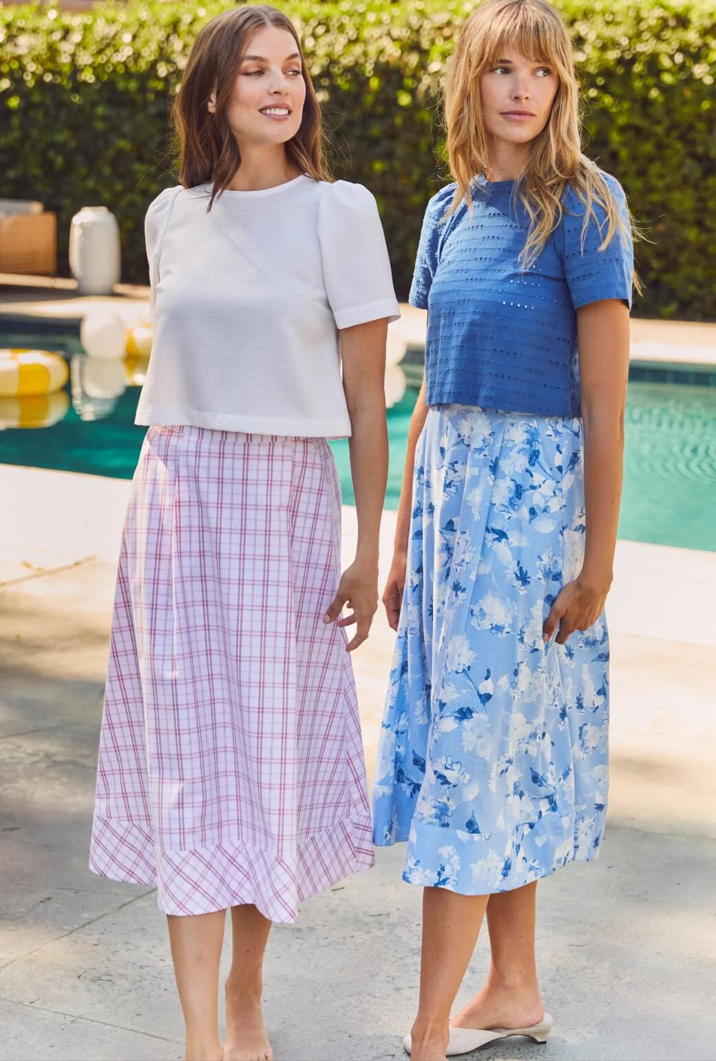 Flat Front MIDI Skirt - Pink Windowpane Plaid - Image 4