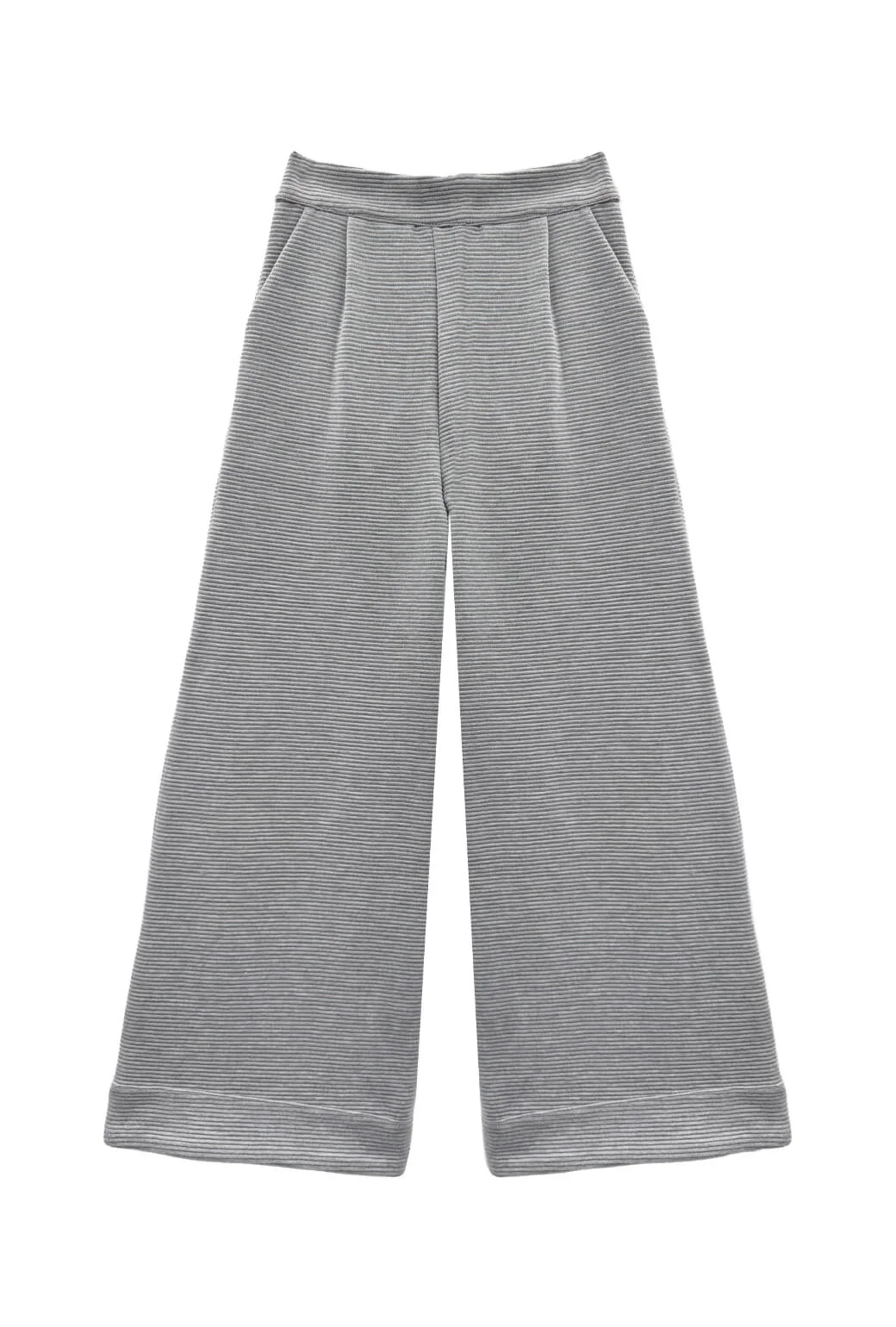 Flat Front Wide Leg Trouser - Grey Ottoman Rib - Image 4