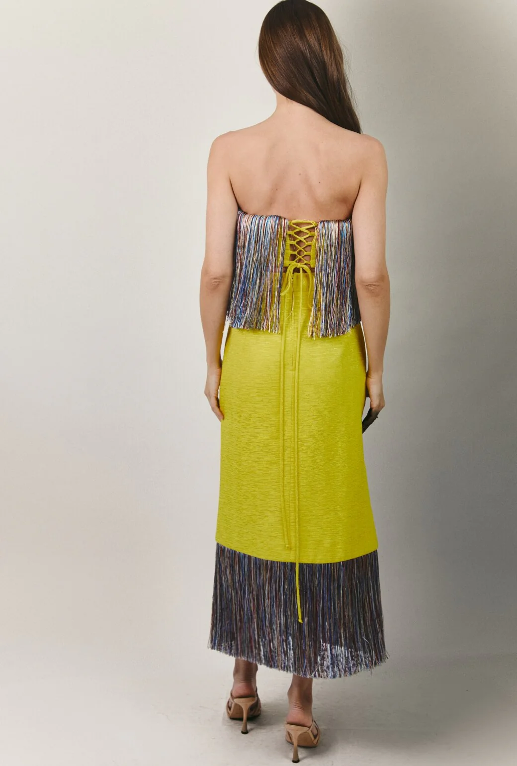 Fringe Bustier- Yellow Slub with Rainbow Fringe - Image 7