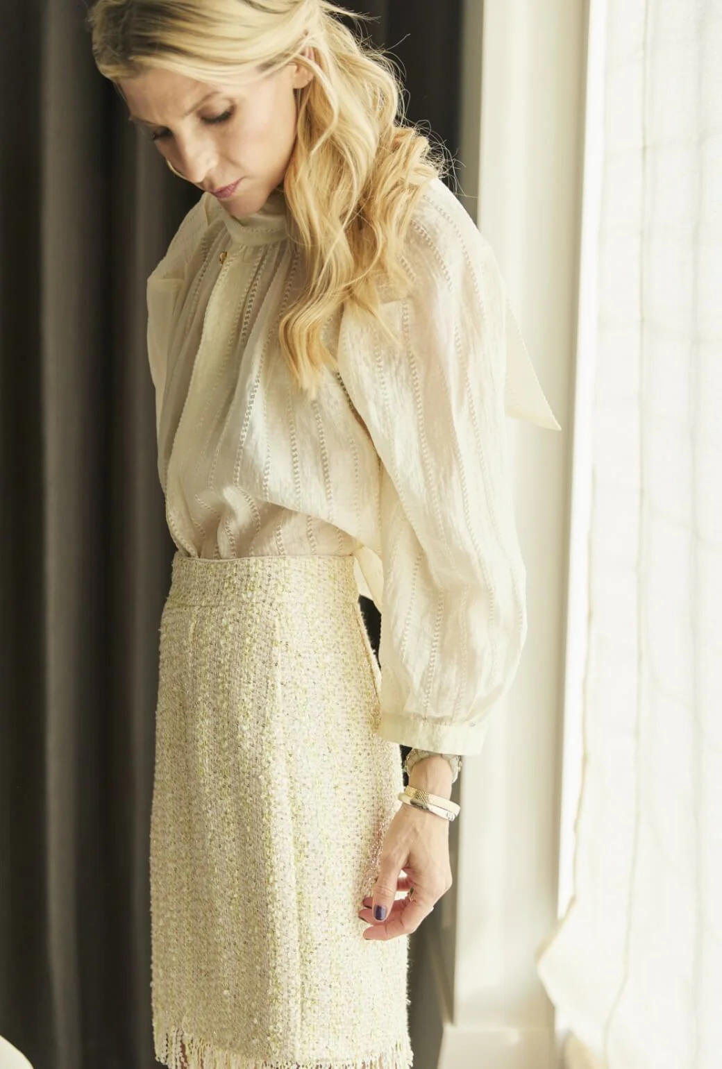 Fringed Mini Skirt - Ivory Twinkle Tweed - Image 4