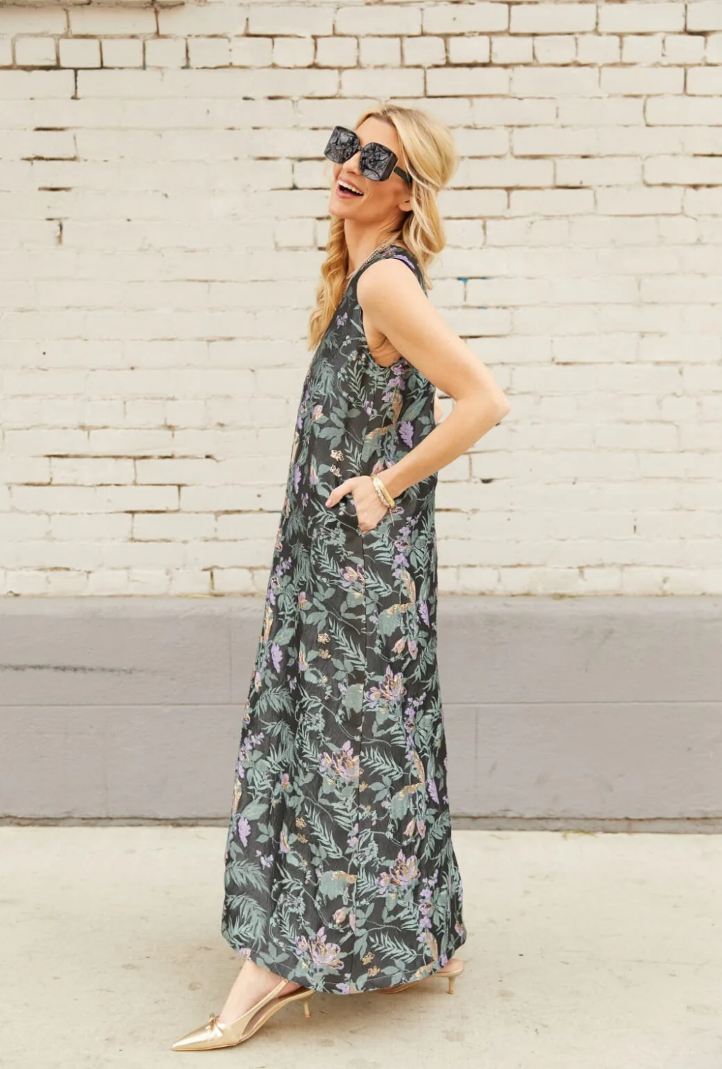 Le V Gown - Sage & Lilac Brocade - Image 6