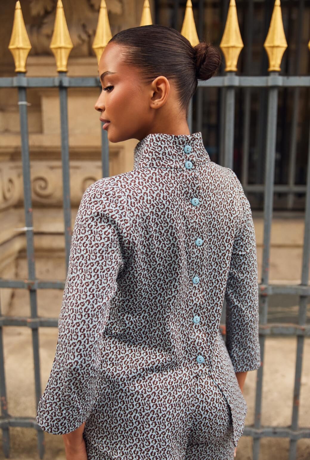 Long Sleeve Mod Top - Blue & Brown Cheetah Knit - Image 5