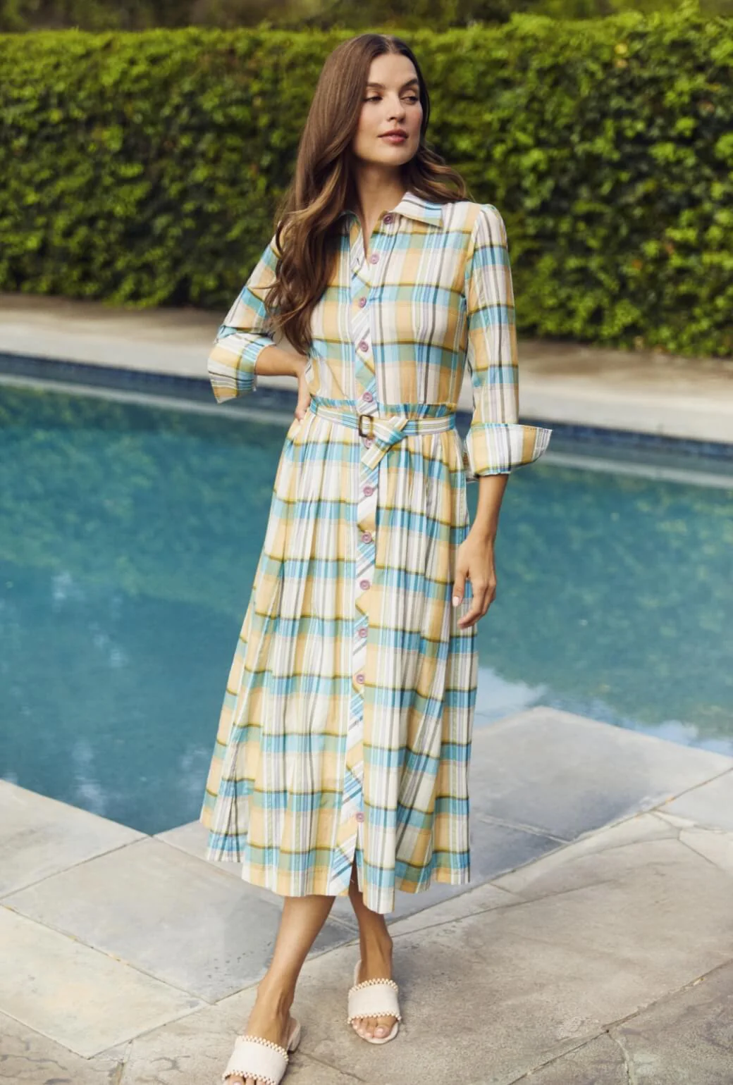 Long Sleeve Shirtdress - Silk Plaid - Image 3