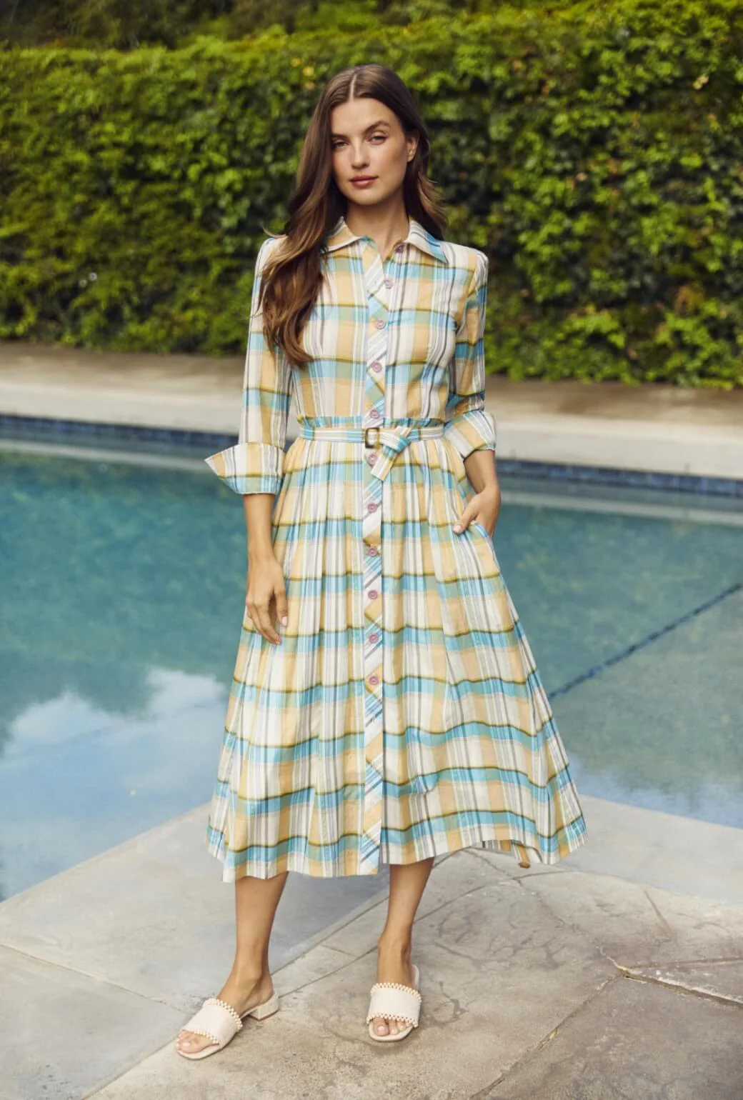 Long Sleeve Shirtdress - Silk Plaid - Image 4