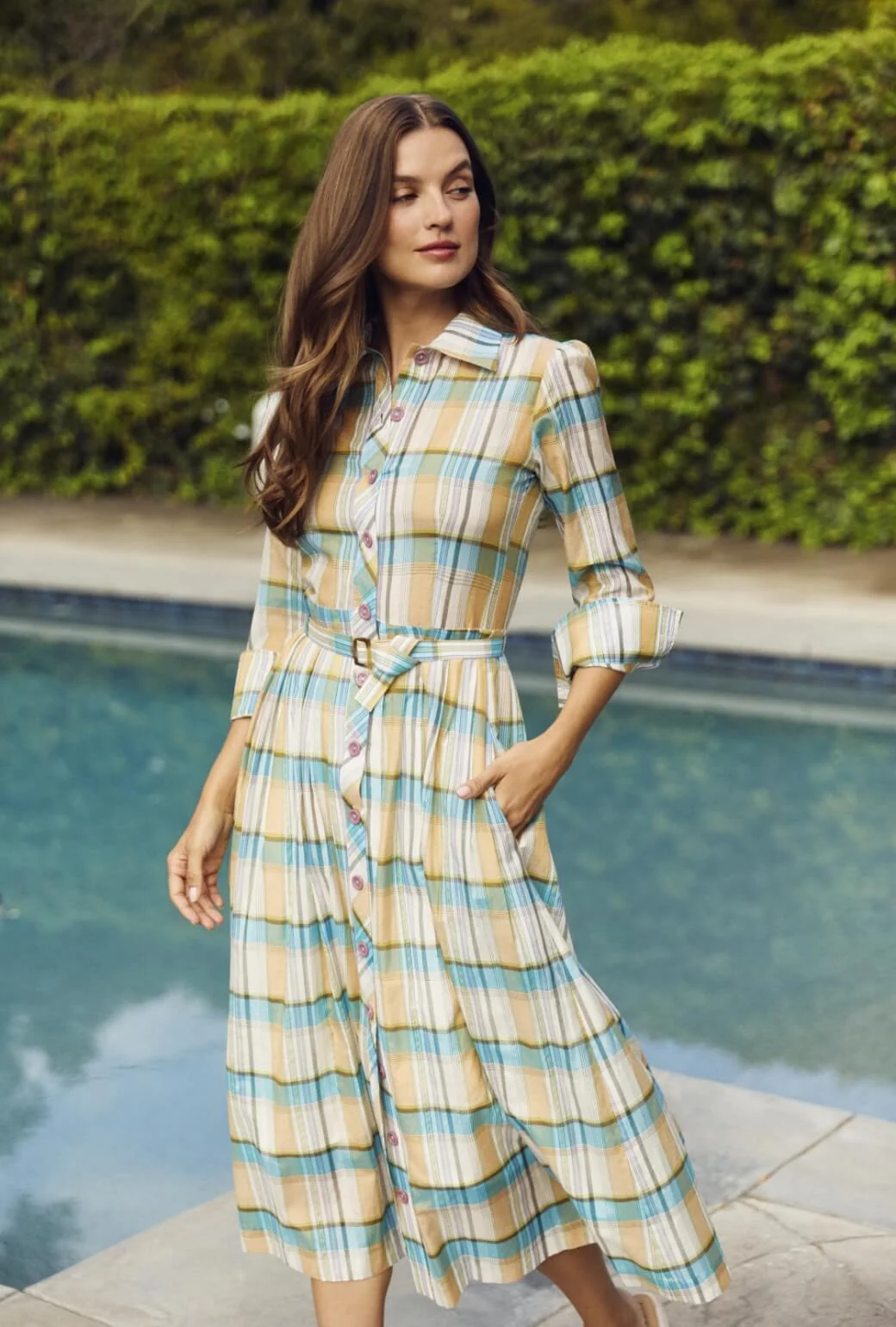 Long Sleeve Shirtdress - Silk Plaid - Image 5