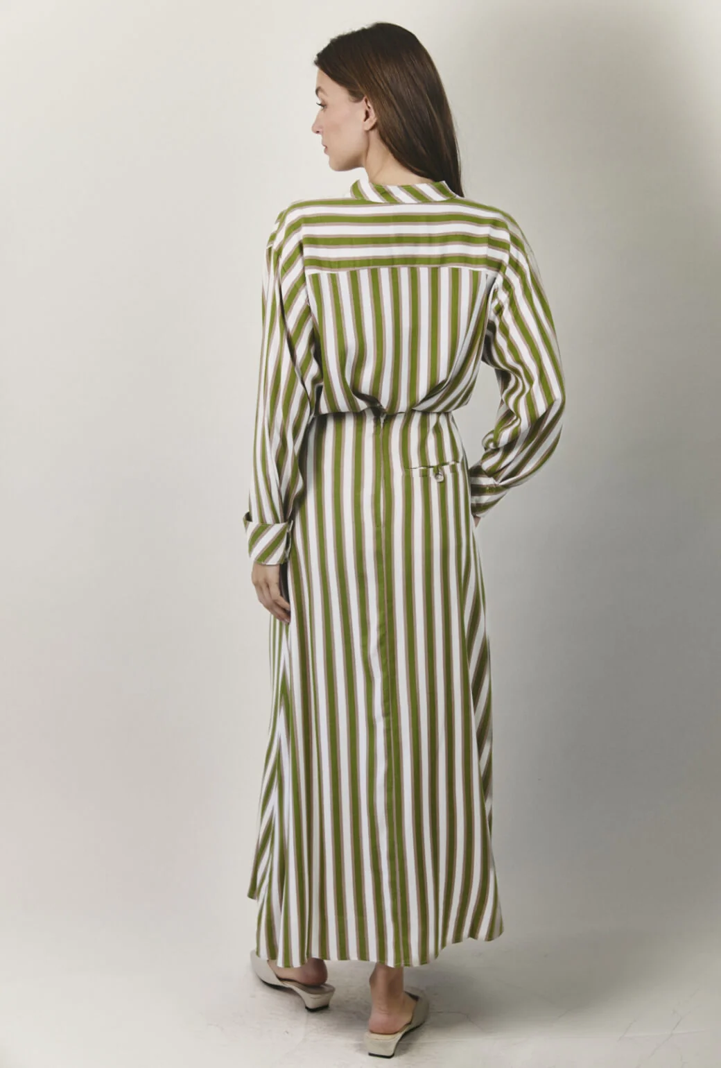 Mandarin Shirt - Green & Brown Stripe - Image 4