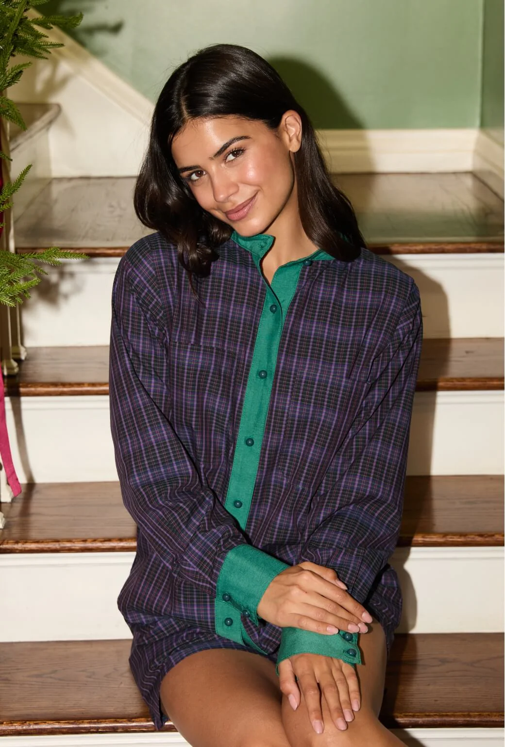 Mandarin Shirt - Purple Plaid - Image 5