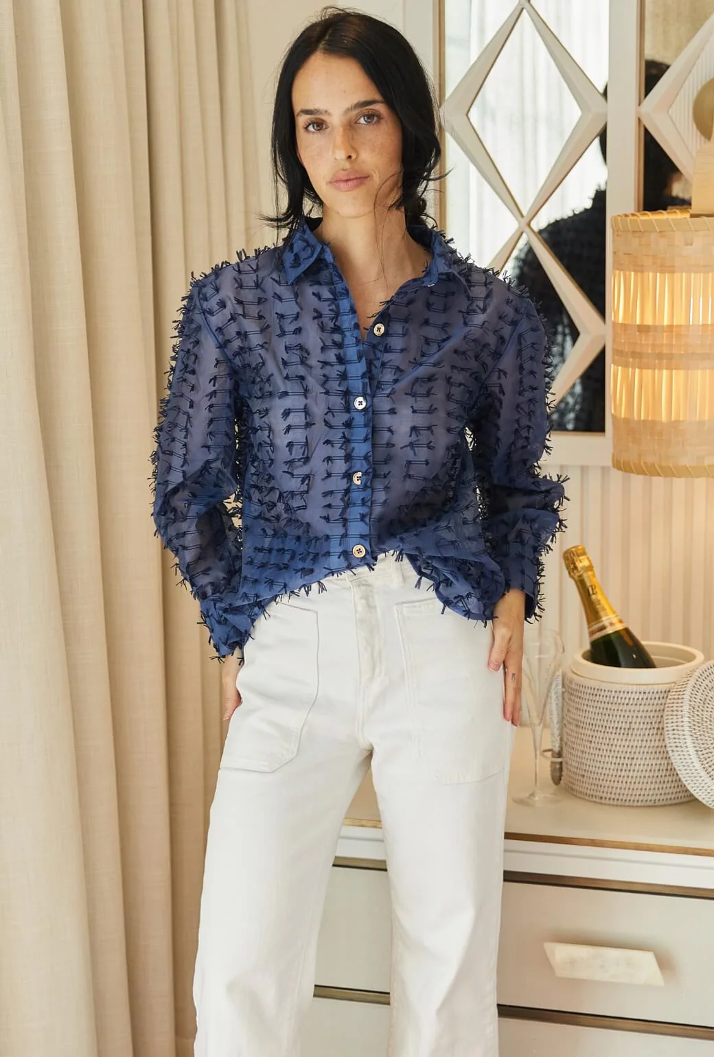Mel Button Down Shirt - Navy Bows - Image 4
