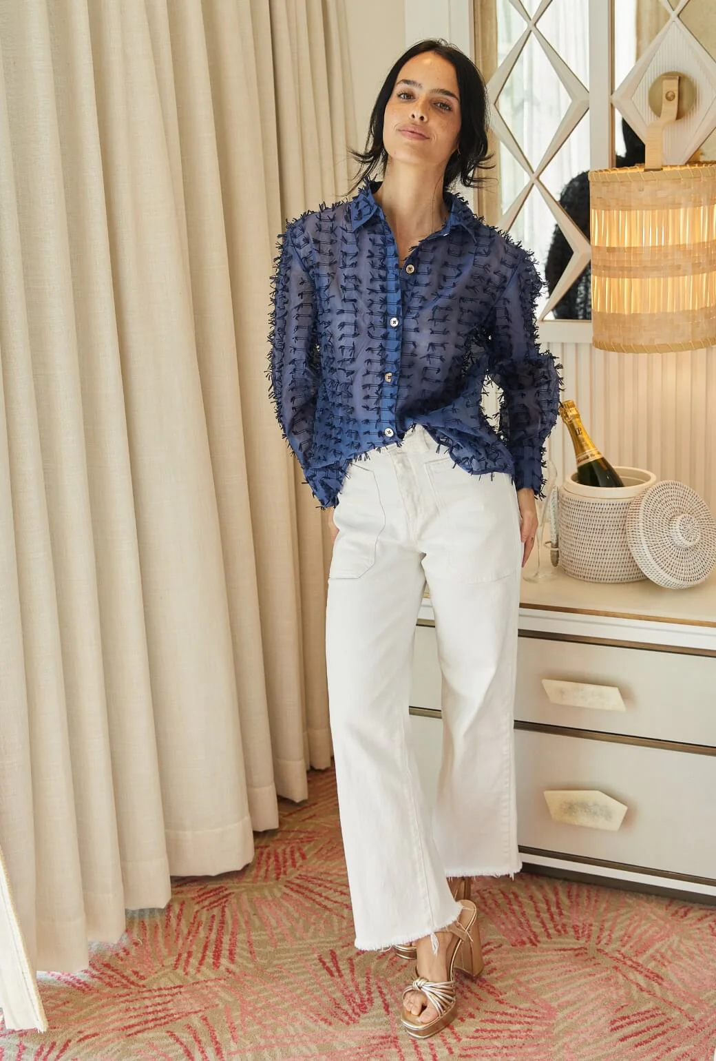 Mel Button Down Shirt - Navy Bows - Image 7