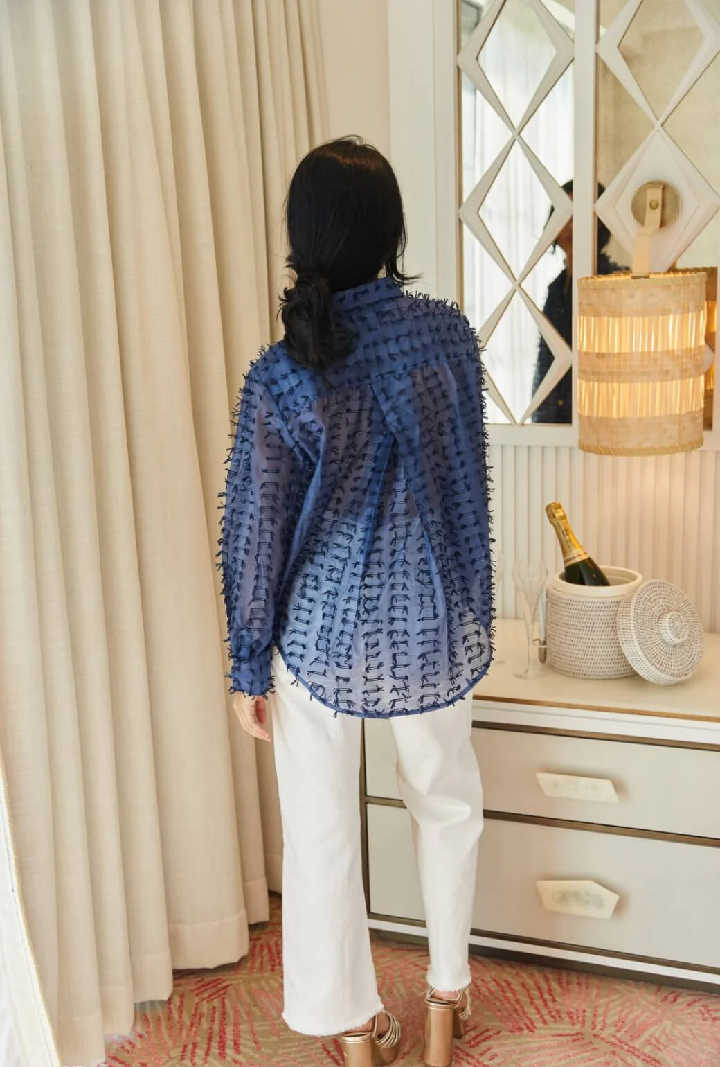 Mel Button Down Shirt - Navy Bows - Image 8