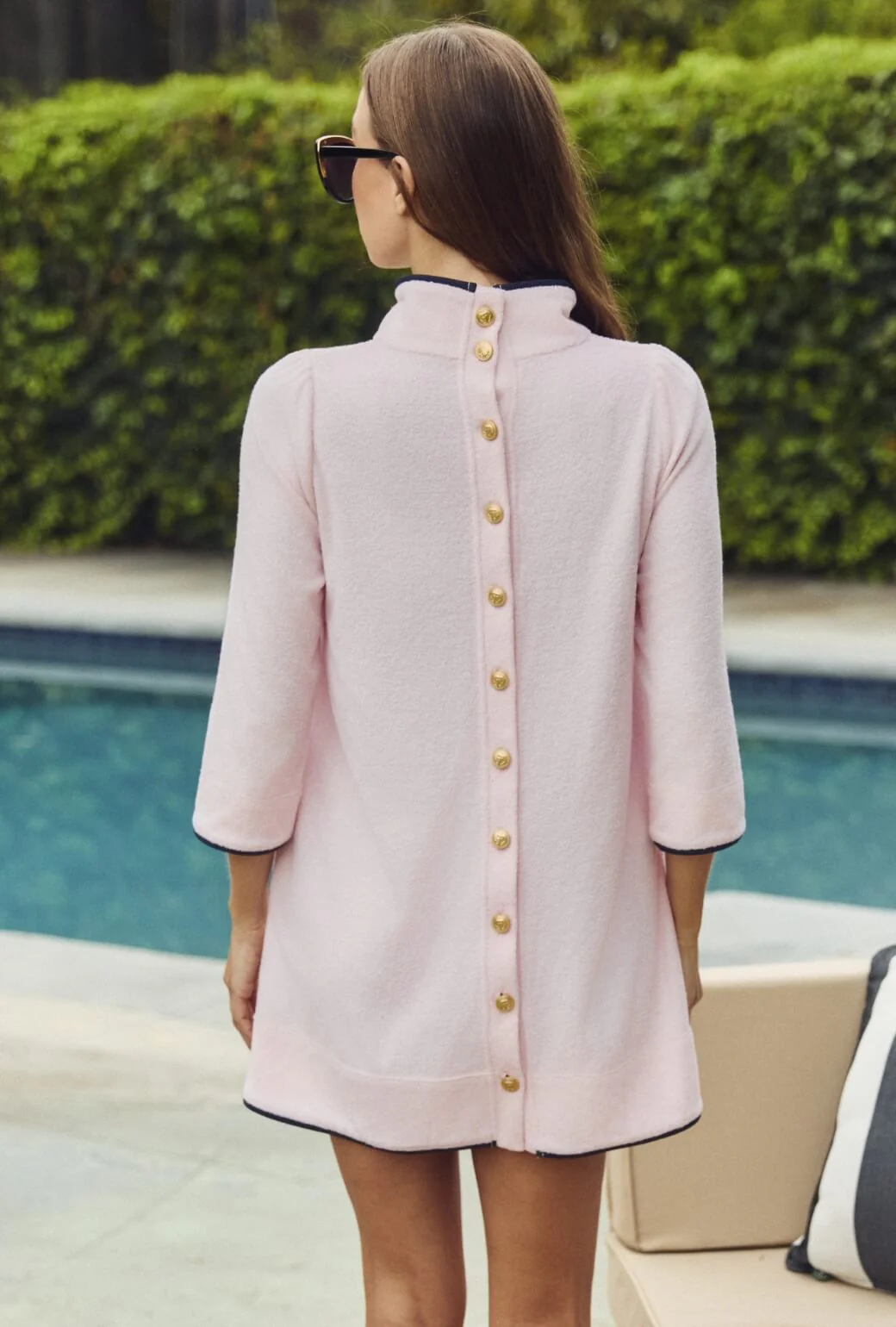 Mod Kaftan Mini - Pink Terry with Navy Trim - Image 6