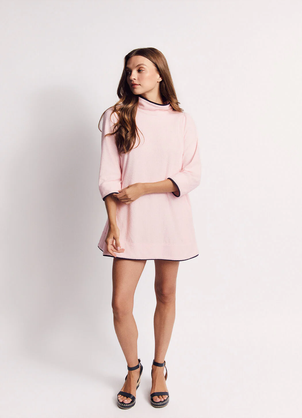 Mod Kaftan Mini - Pink Terry with Navy Trim - Image 7
