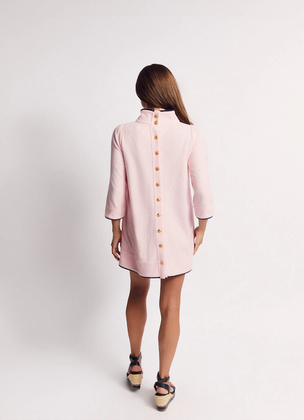Mod Kaftan Mini - Pink Terry with Navy Trim - Image 8