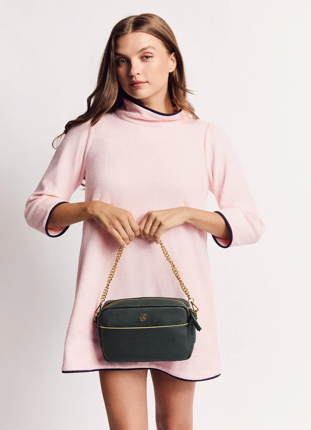 Mod Kaftan Mini - Pink Terry with Navy Trim - Image 9