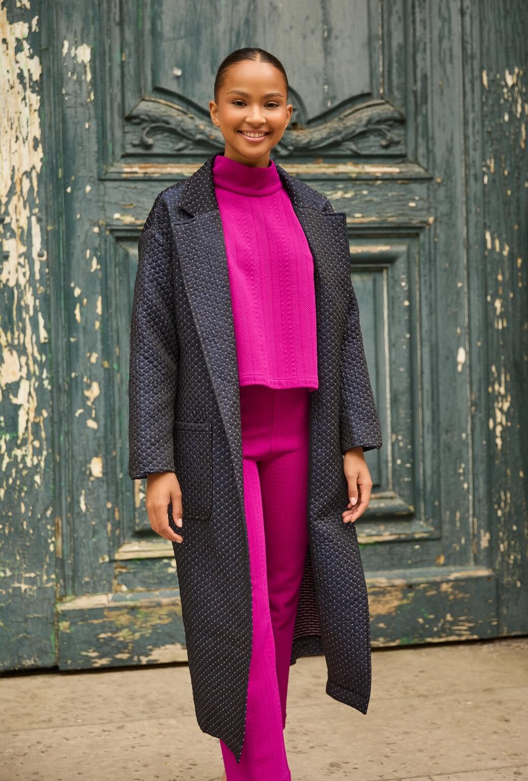 Open Car Coat - Navy Quilted - Image 5