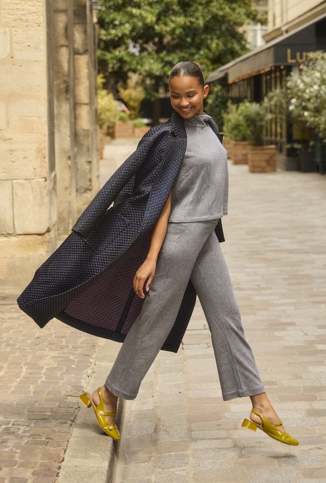Open Car Coat - Navy Quilted - Image 8