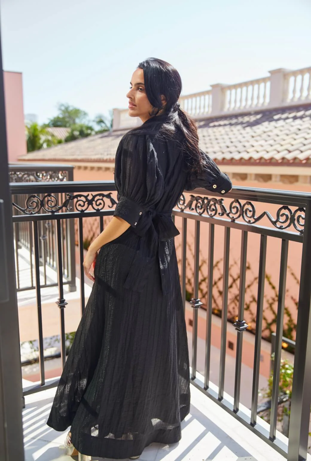 Puff Sleeve Day Gown - MAXI - Sheer Black - Image 6