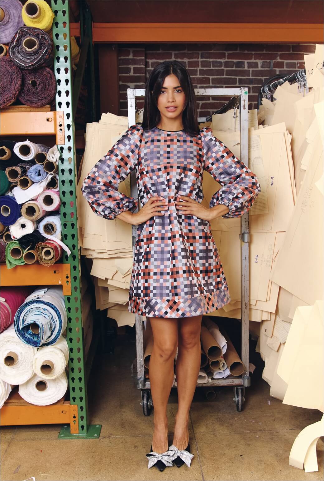 Puff Sleeve Party Dress KNEE LENGTH - Patchwork Brocade - Image 6