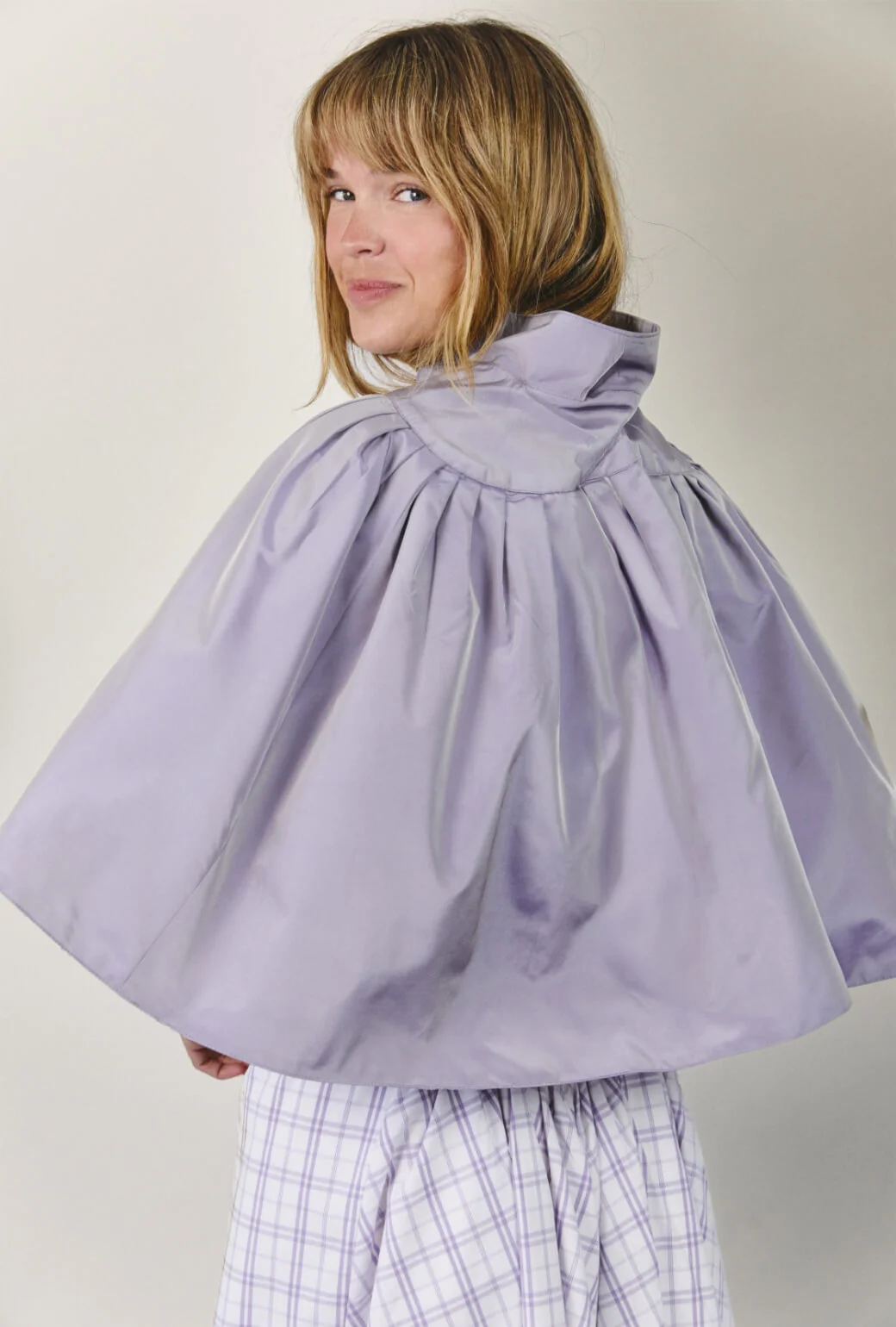 Reversible Capelet - Purple Windowpane Plaid - Image 3
