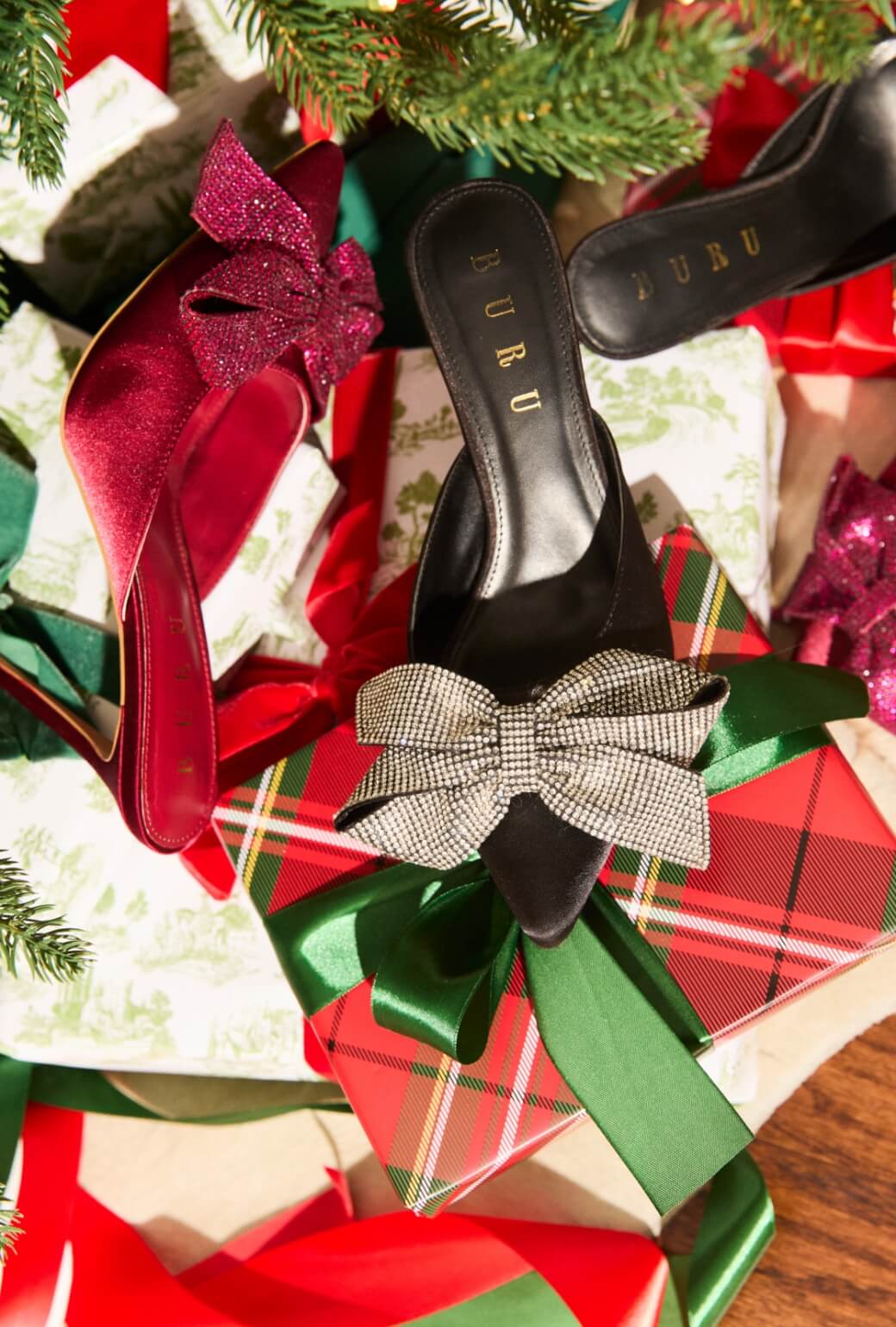 Rhinestone Bow Mules - Bordeaux Satin - Image 9