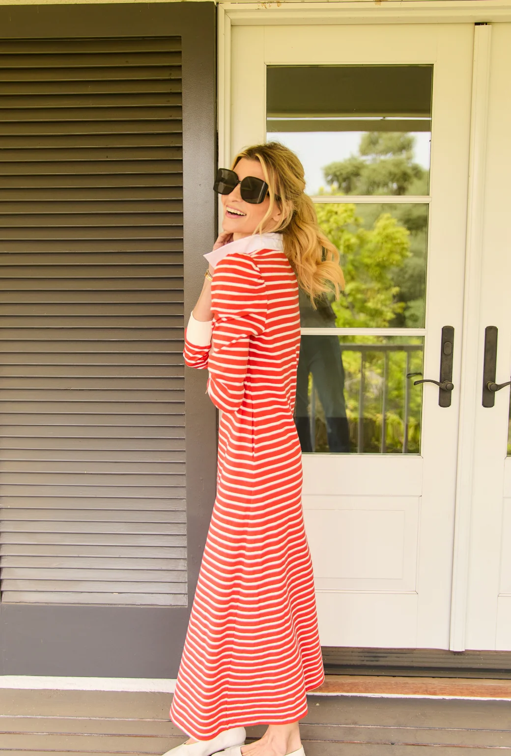 Rugby Dress Midi - Coral Stripe - Image 7