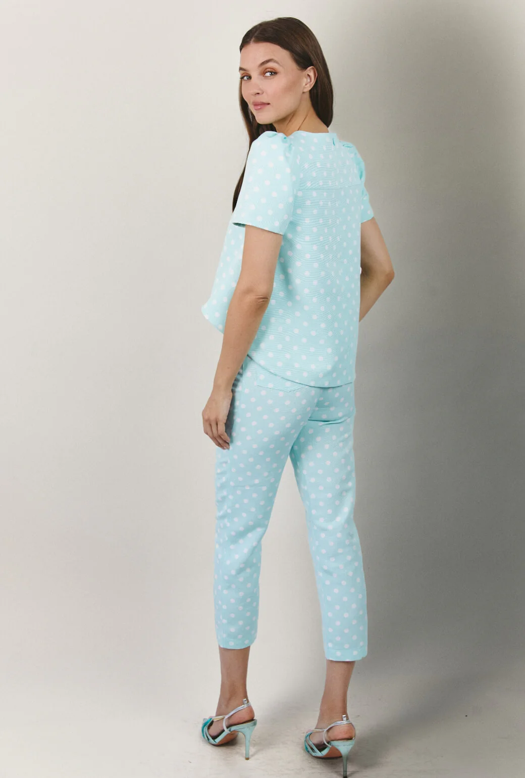 Run for the Roses Cropped Cigar Pant - Aqua Dot - Image 4