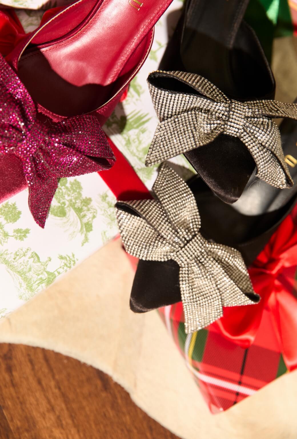 Rhinestone Bow Mules - Black Satin - Image 4