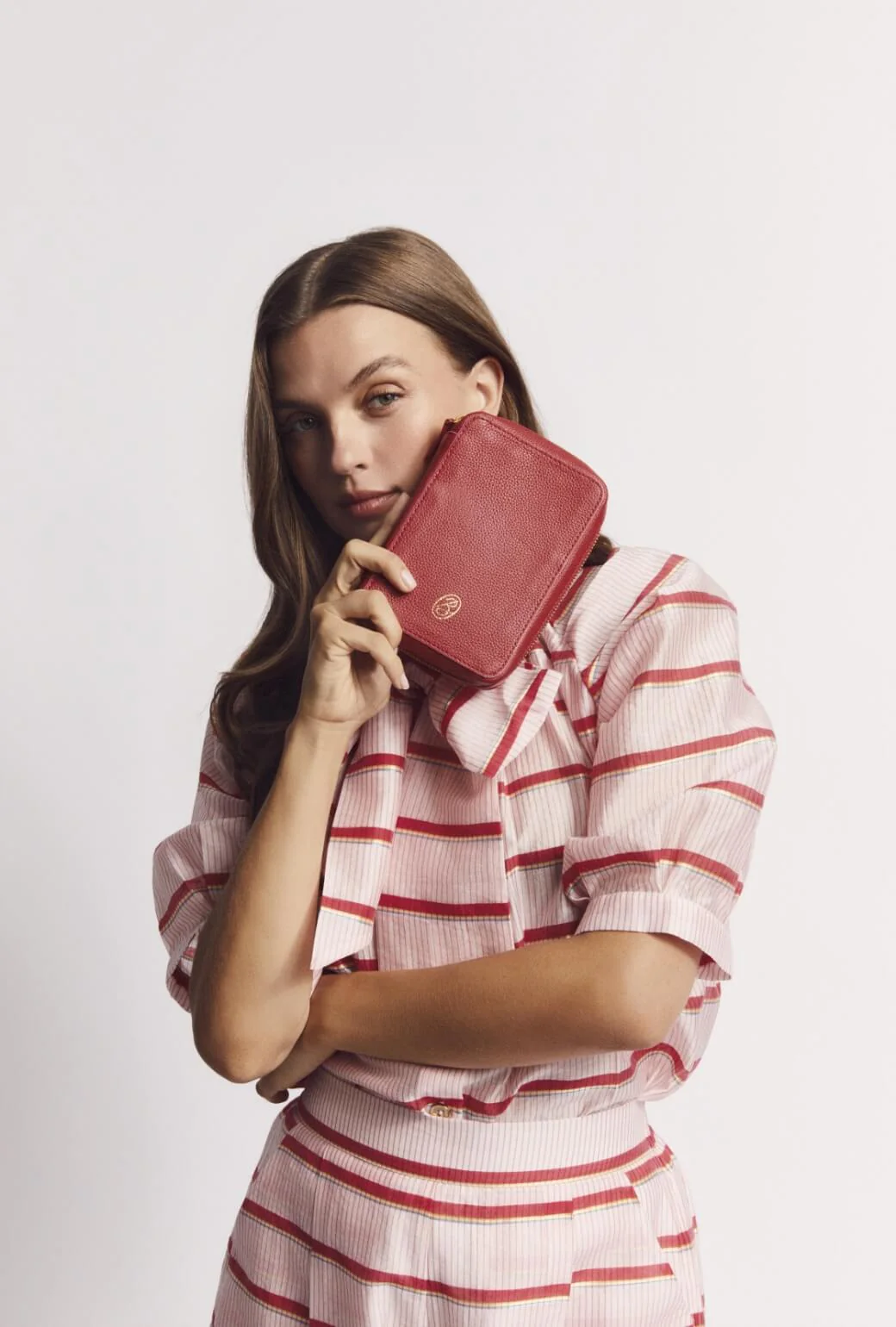 Short Sleeve Bow Blouse - Red Shimmer Stripe - Image 8