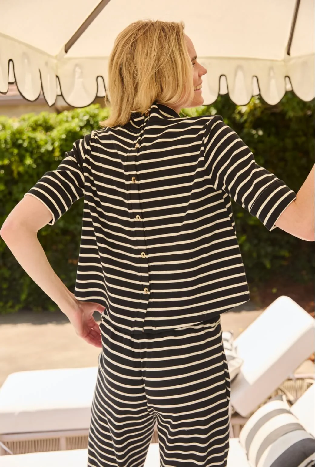 Short Sleeve Mod Top - Black & White Stripe Knit - Image 3
