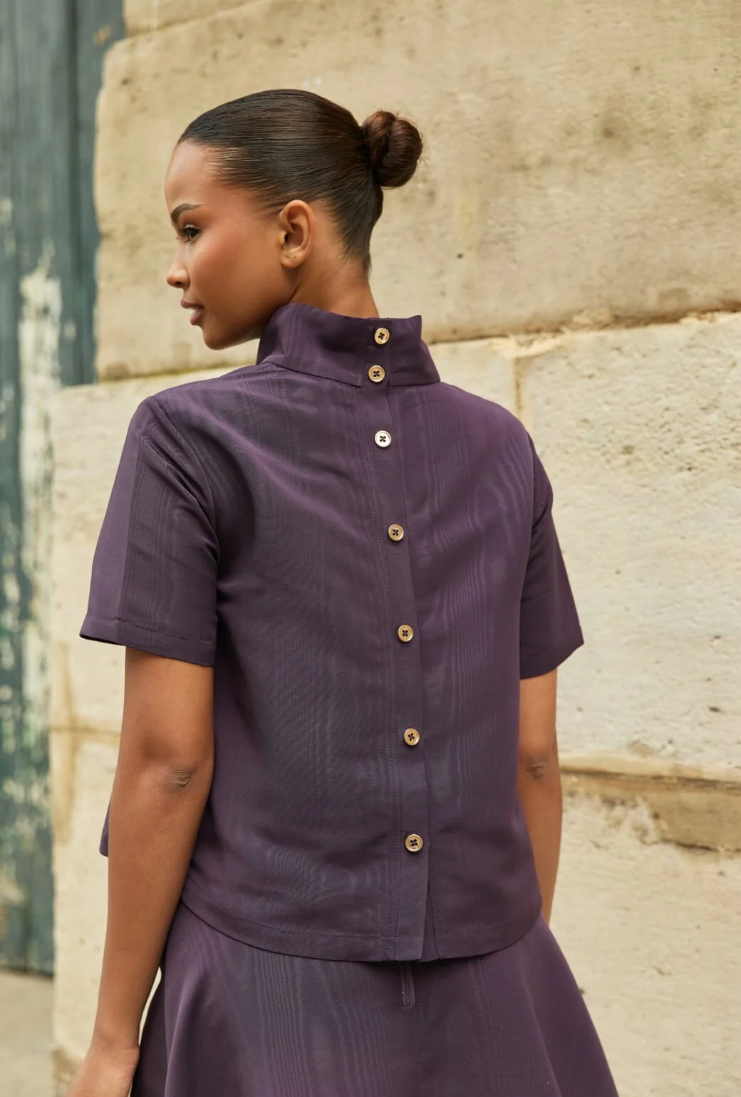 Short Sleeve Mod Top - Eggplant Moiré - Image 2