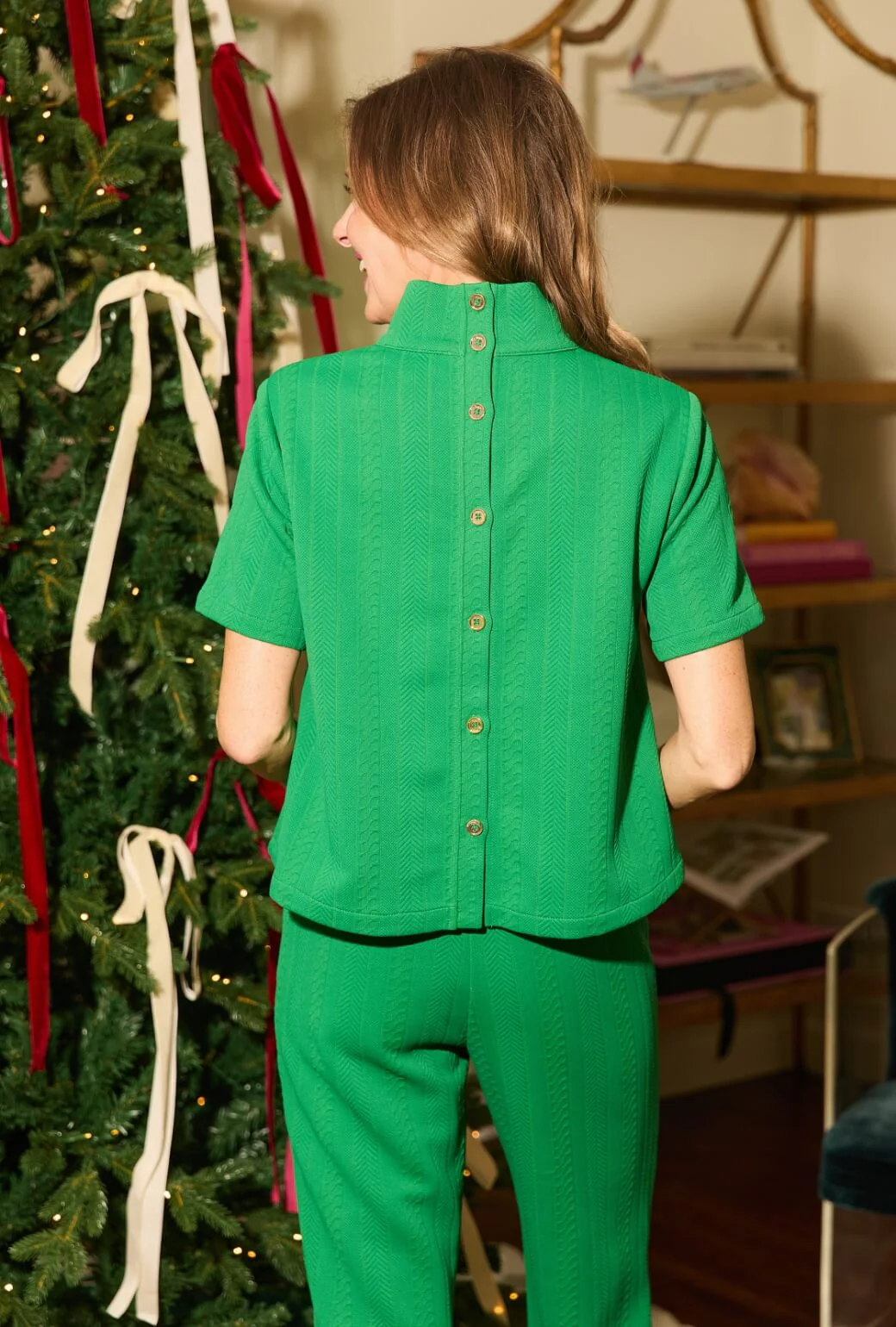 Short Sleeve Mod Top - Kelly Green Cable-knit - Image 6