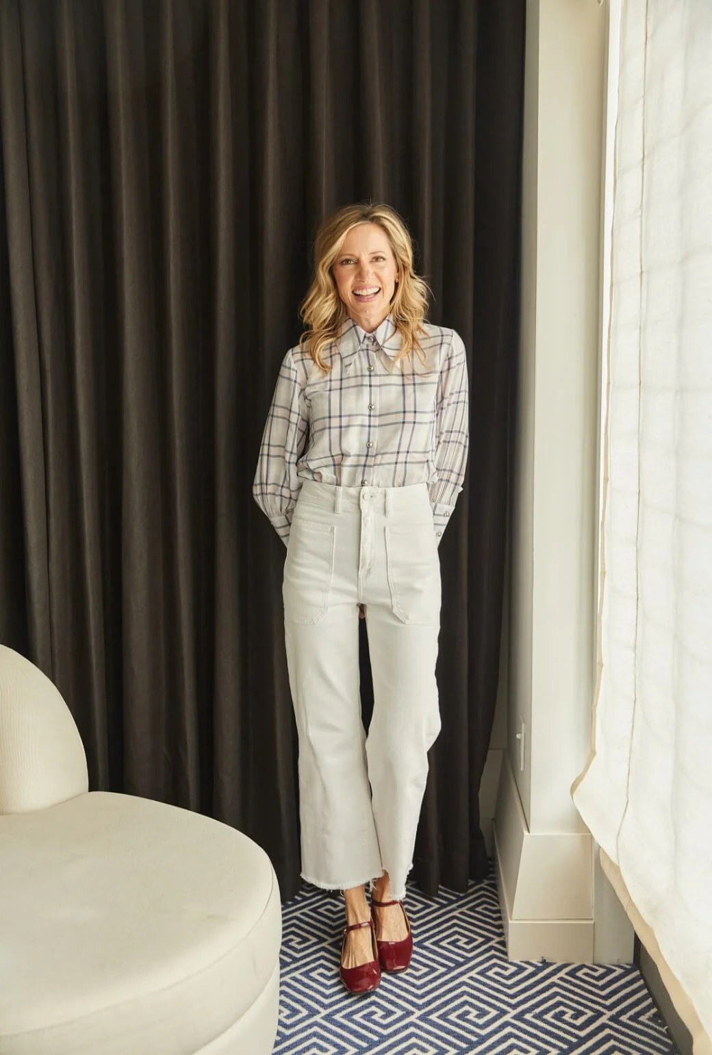 Skipper  Blouse - Navy & Blush Plaid - Image 4