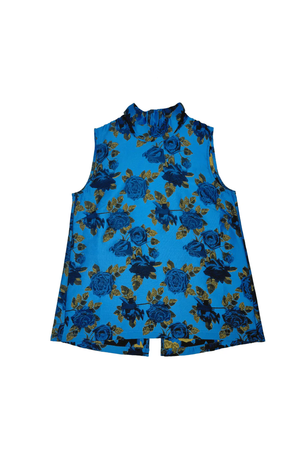 Sleeveless Mod Top - Blue Rose Jacquard - Image 3