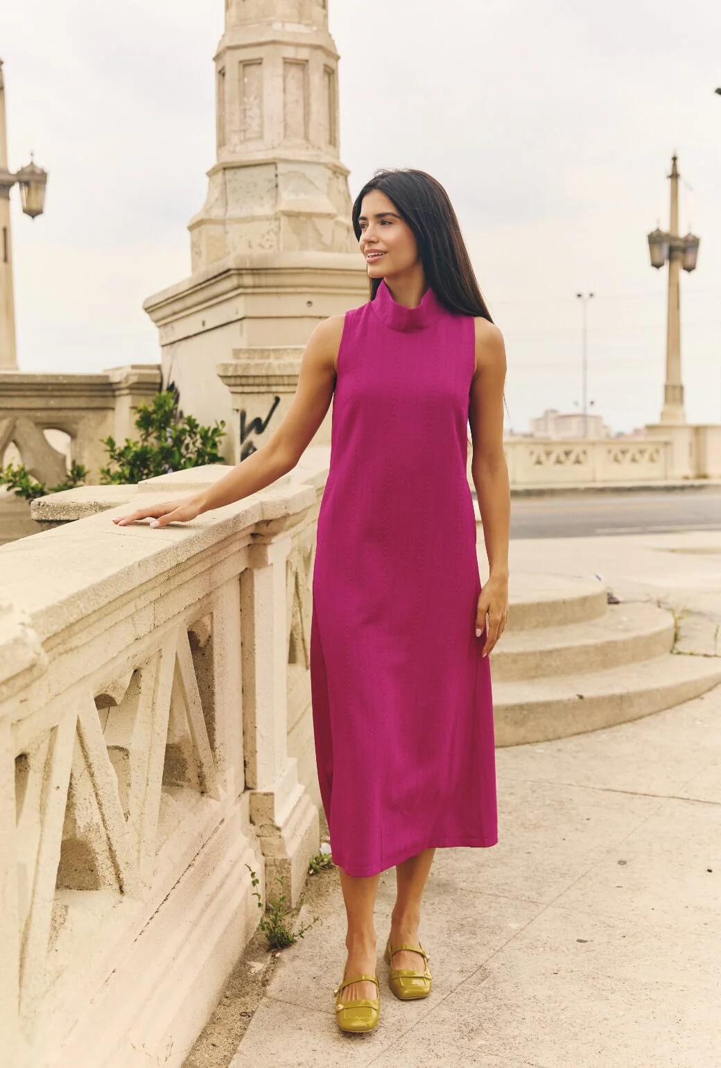 Tailored Maxi Mod Dress - Fuchsia Cable-knit - Image 5
