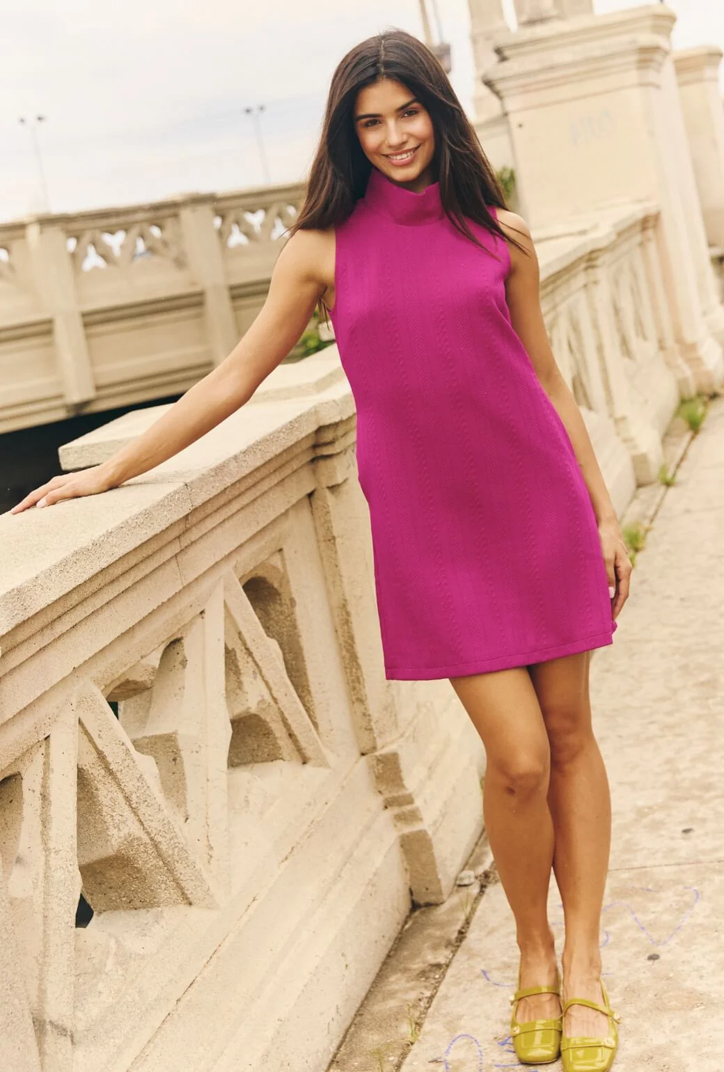 Tailored Mini Mod Dress - Fuchsia Cable-knit - Image 5