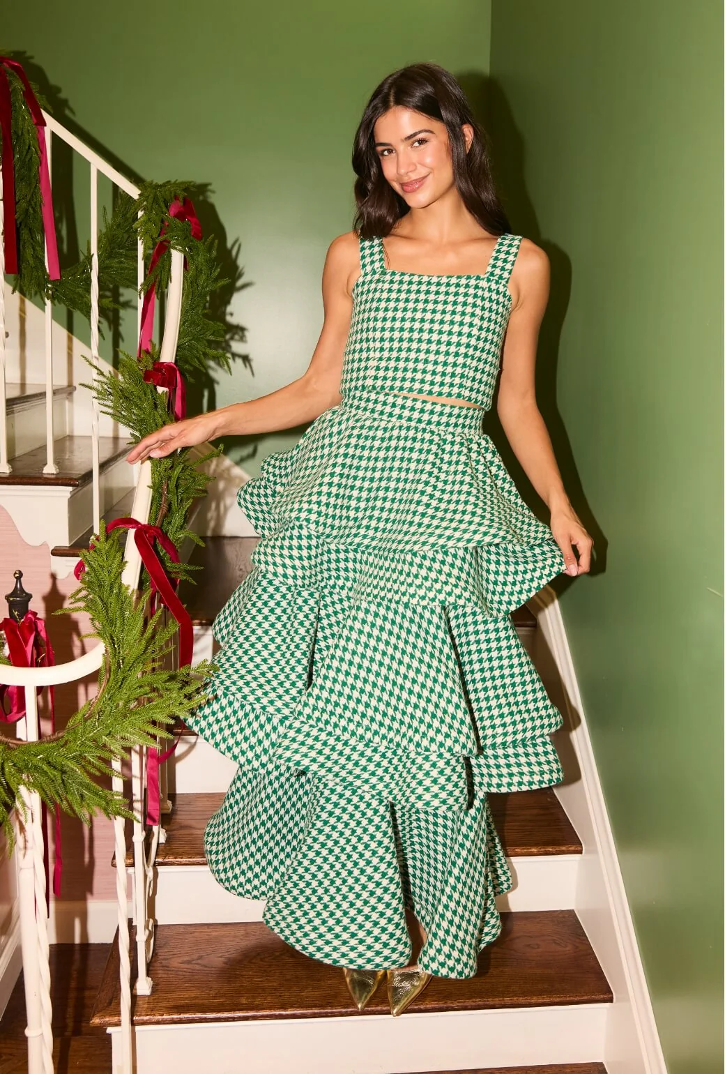 Teagan Skirt - Green Houndstooth - Image 4