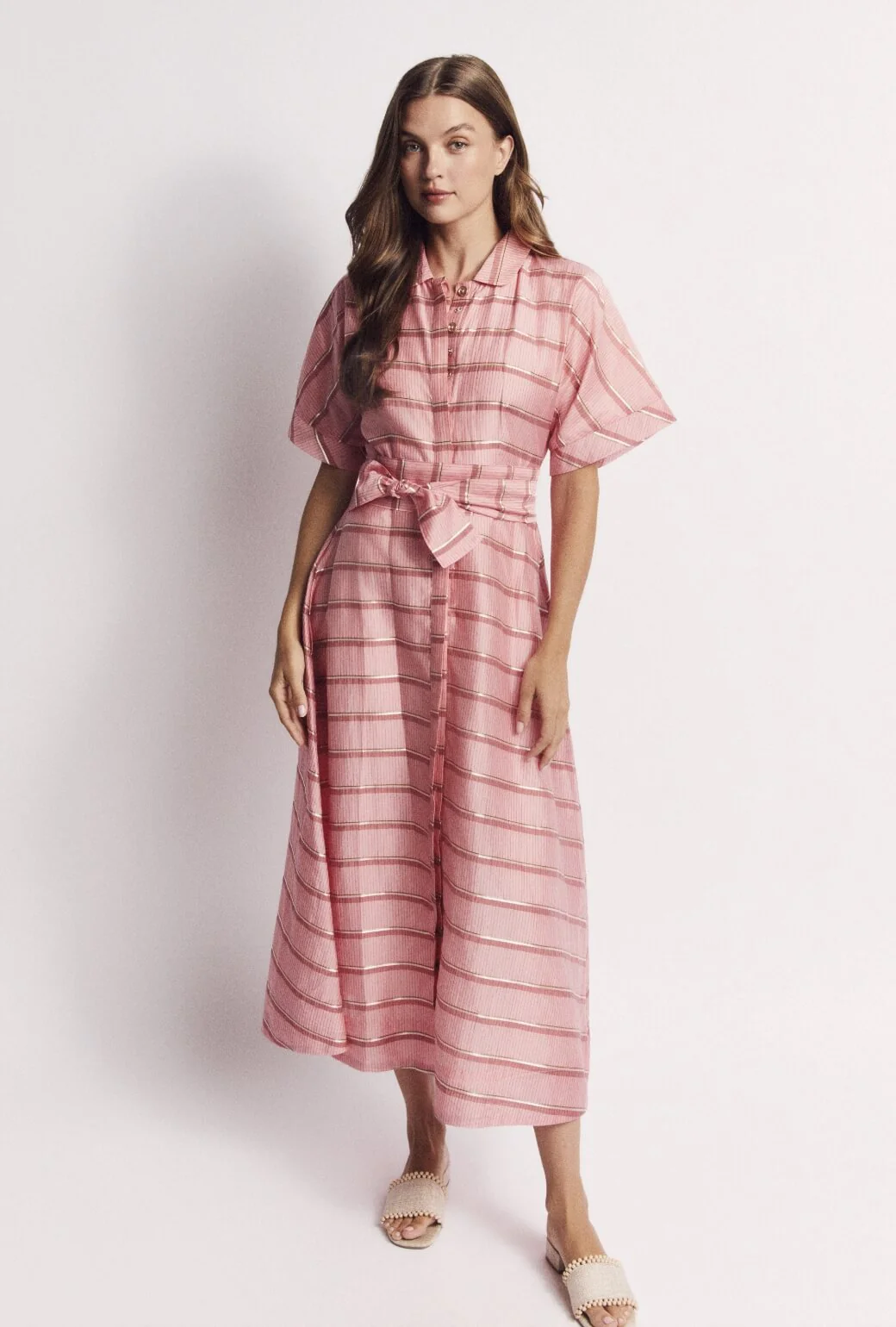 The Donna Day Gown - Pink Shimmer Stripe