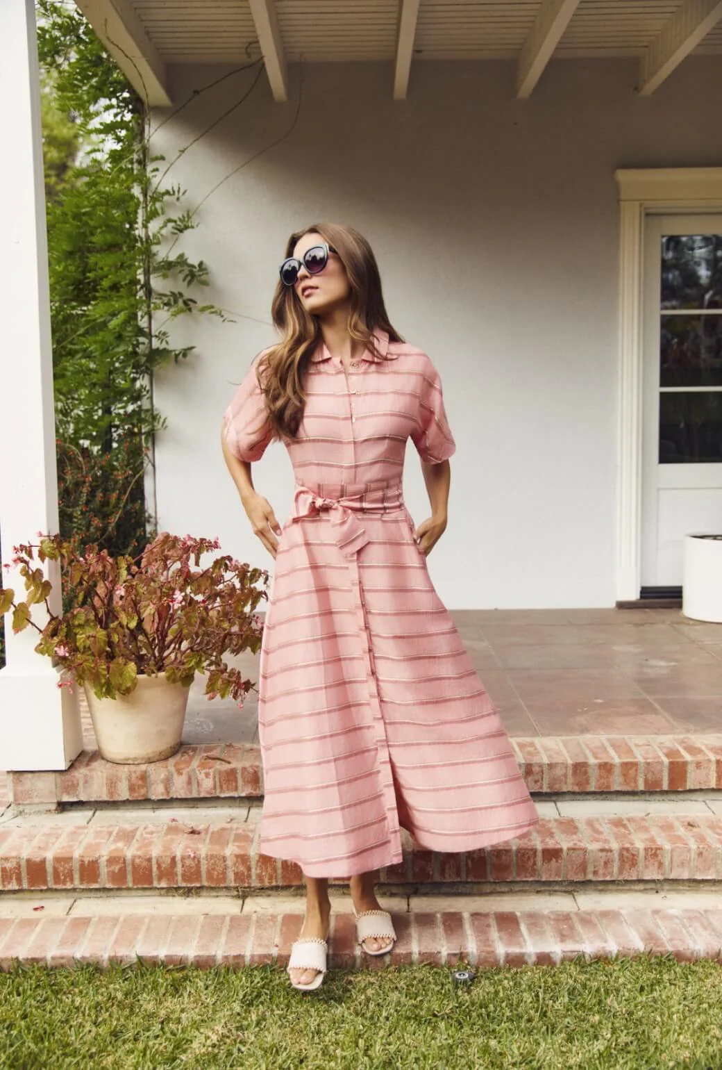 The Donna Day Gown - Pink Shimmer Stripe - Image 2