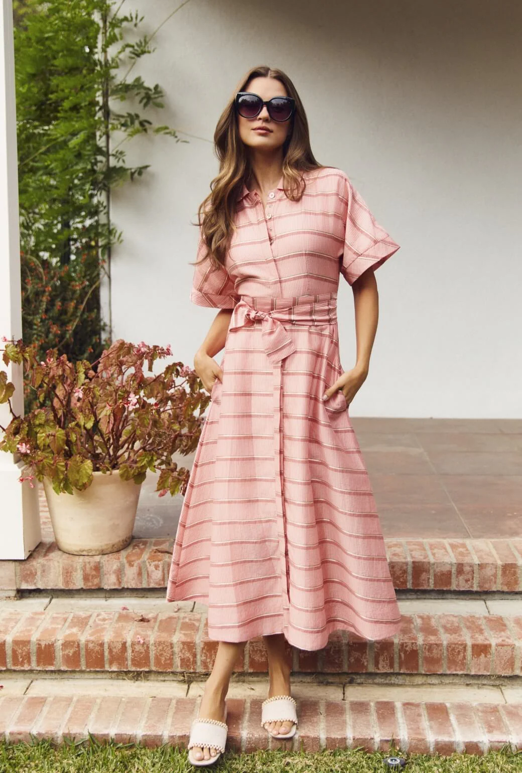 The Donna Day Gown - Pink Shimmer Stripe - Image 5